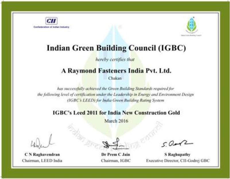 A Raymond IGBC Gold Certificate