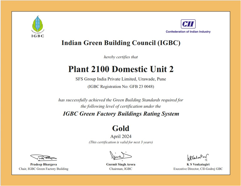SFS Group Gold Certificate