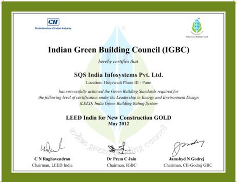 SQS India Gold Certificate